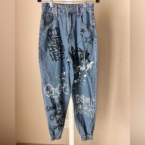 Graffiti Positive Vibes Jeans Joggers by SONG